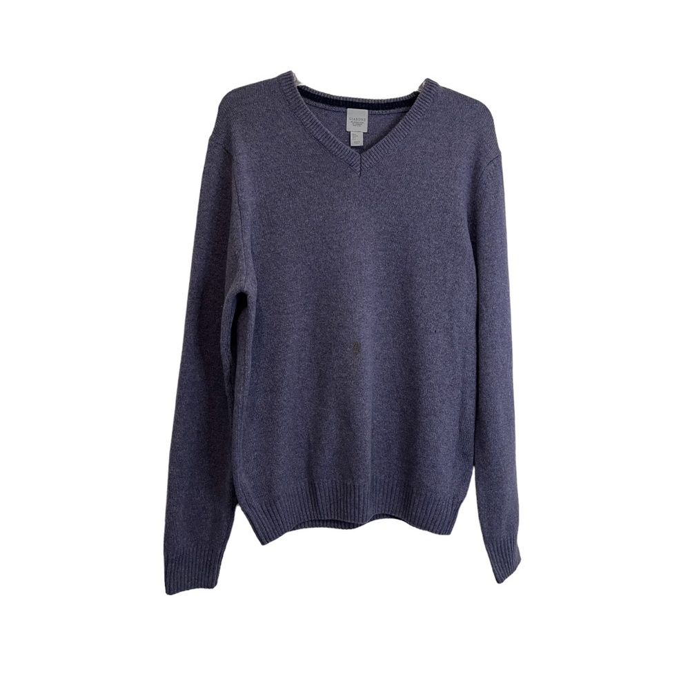 Giasone Sweater Mens Size Large Wool Cashmere Brick Blue V-Neck Long Sleeve